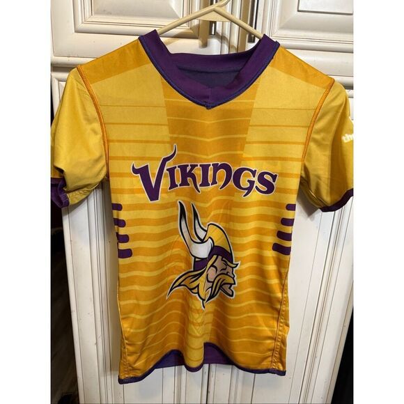 NFL Youth Vikings Football Short Sleeve Reversible Jersey Purple Yellow Small - Picture 6 of 10